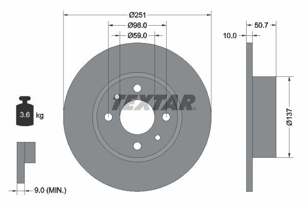 2X Textar 92034203 Bremsscheibe FüR Alfa Romeo Passend FüR Fiat Lancia-image