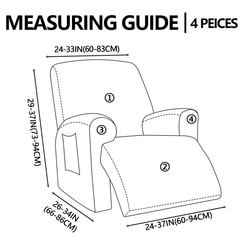 1/2/3 Seater Recliner Chair Slipcover Stretch Jacquard Armchair Covers W/ Pocket - Image 2 of 4