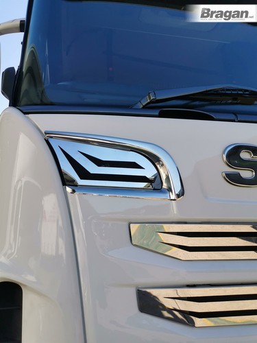 Chrome Grill Air Flow Decoration Trim Pair To Fit Scania P G R 6 2009+ Series - Picture 11 of 12