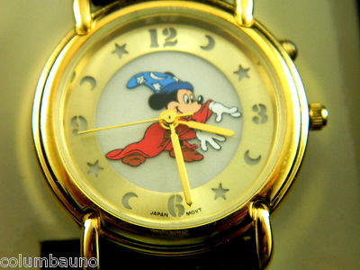 Disney Sorcerer Mickey Gold Tone Watch with Black Strap Never Used Vintage Disney Sorcerer Mickey Mouse Gold Electro  main image 4