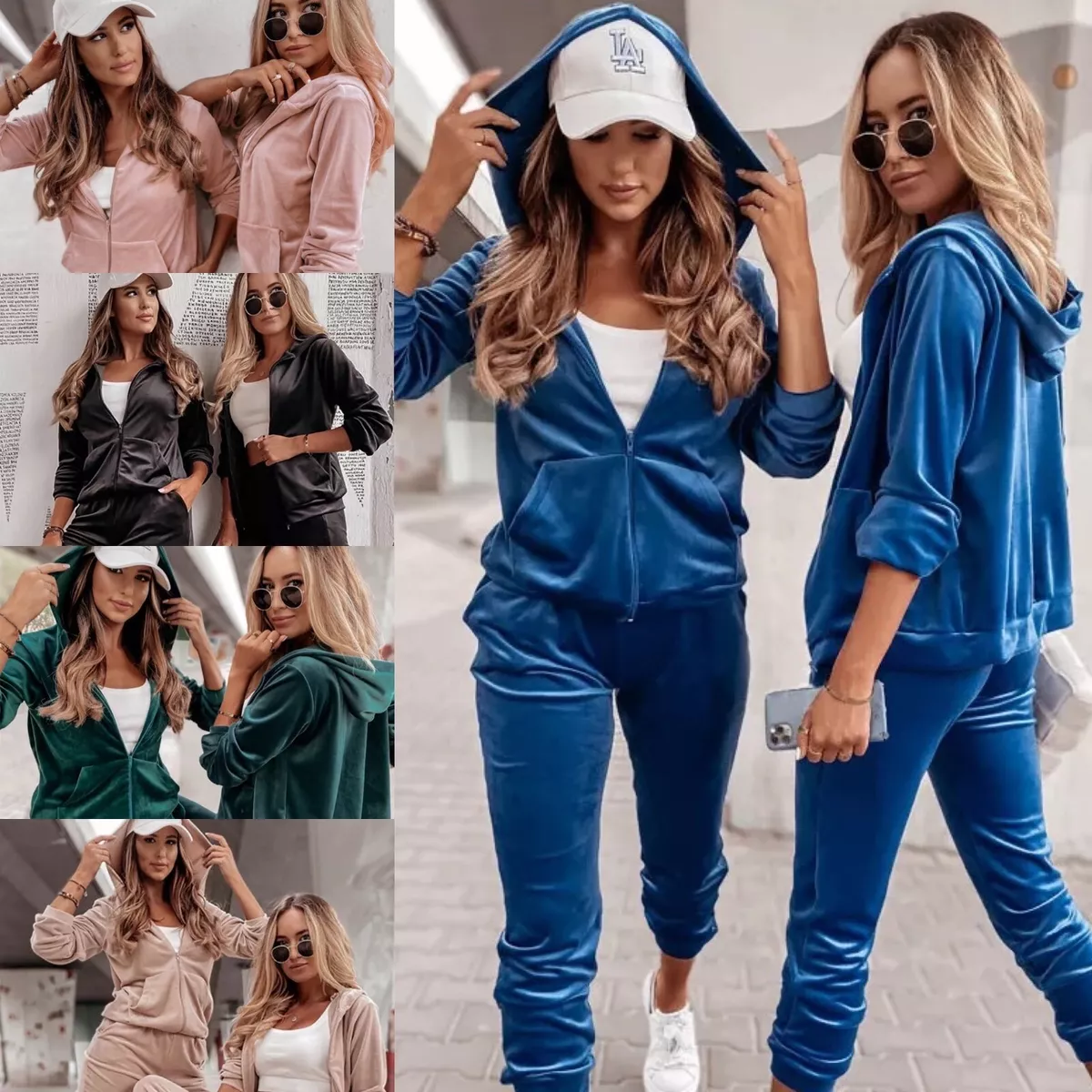 Womens Ladies Velour Tracksuit Velvet Hooded 2 Piece Set Urban Casual  Glamour