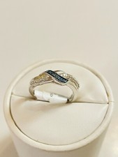 Sterling Silver Blue And White Diamond Ring