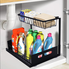 Sink Organiser under Sink Shelf, 2 Tier Spice Rack, Standing, Kitchen Worktop Or