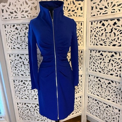NWT Size 12 Blue zippered High neck Cache Contour Dress Size 12