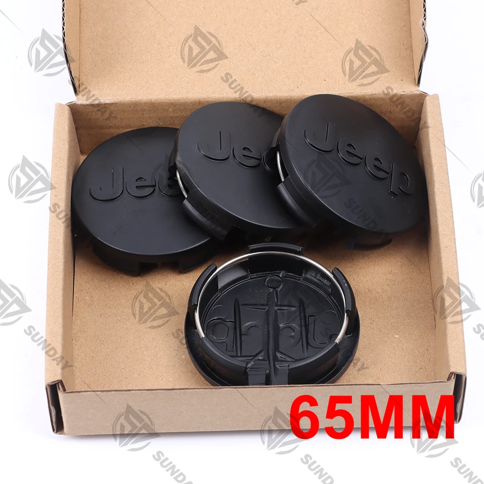 Set of 4 Matte Black 65mm Wheel Center Caps For GrandCherokee Wrangler Compass Foto 2 de 3