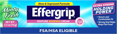 Denture Adhesive Cream, Minty Fresh, 2.5 Oz, Zinc-Free Formula with Extra Strong