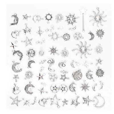 70pcs Tibetan Silver Sun Moon Star Pattern Anhänger Schmuck Zubehör Für DIY