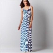 LOFT Blue and White Chevron Maxi Dress