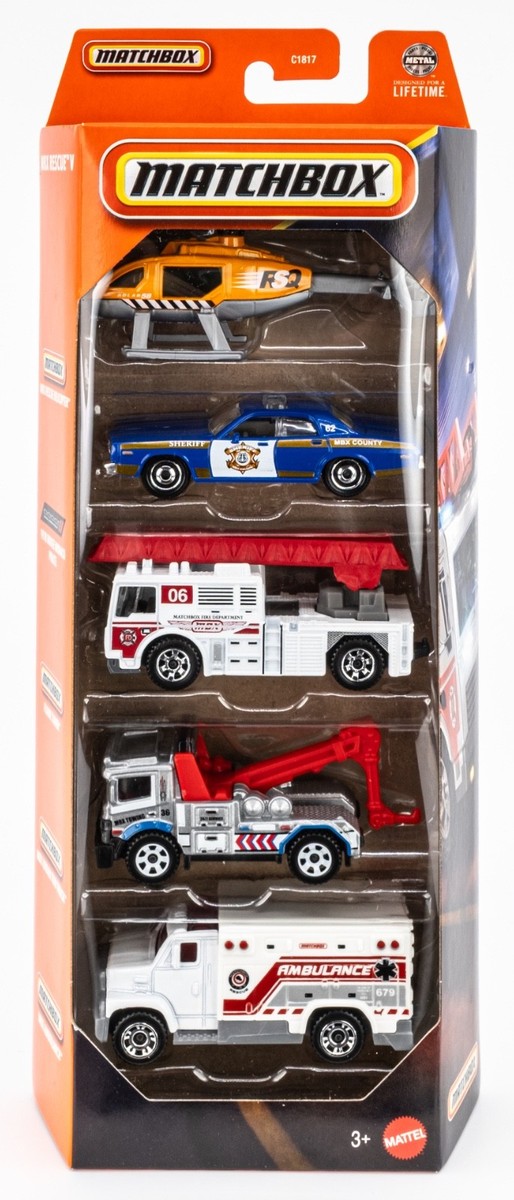 2025 Matchbox MBX Rescue V City 5-Pack | Tow | Police | Fire
