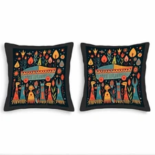 Colorful Pattern Throw Pillow Covers 18x18in Set of 2 Whimsical Boat & Creatures