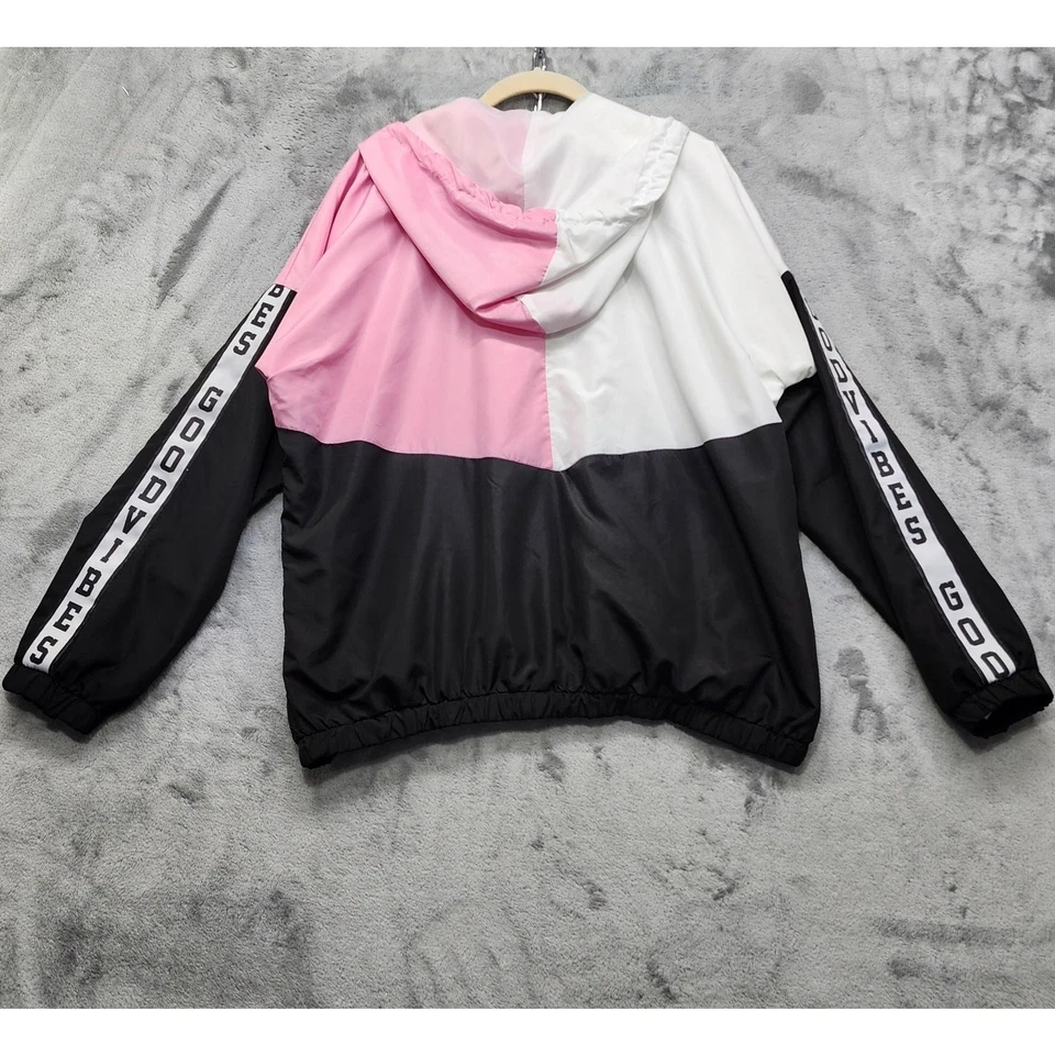 Rue21 Jacket Womens L Black Pink Pullover Half Zip Good Vibes Hooded Windbreaker - Image 2 of 4