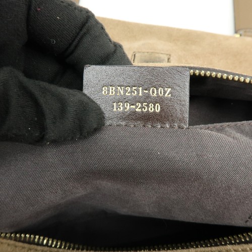 FENDI Pequin Leather Canvas Suede Tote Bag Hand Bag Brown 8BN251 Auth Used F/S - Afbeelding 24 van 24