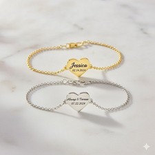 Custom Beautiful Heart Charm Bracelet Silver Golden For Women Girls Jewelry Gift