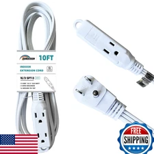 HONDERSON 3-Outlet Flat Plug Extension Cord, 10ft, UL Listed, 13A, White
