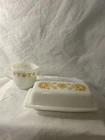 Vintage Pyrex Corning Ware Glass Butter Dish & Creamer Gold Butterfly