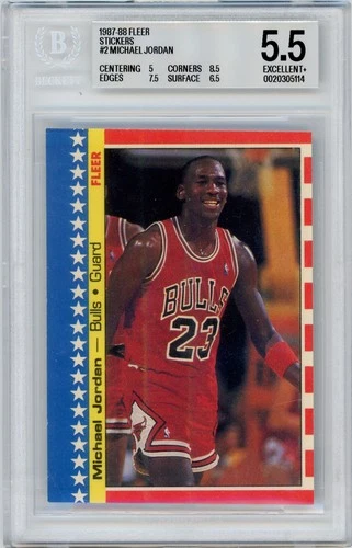 1987-88 Fleer MICHAEL JORDAN Stickers #2 Chicago Bulls BGS 5.5 Excellent+ D359