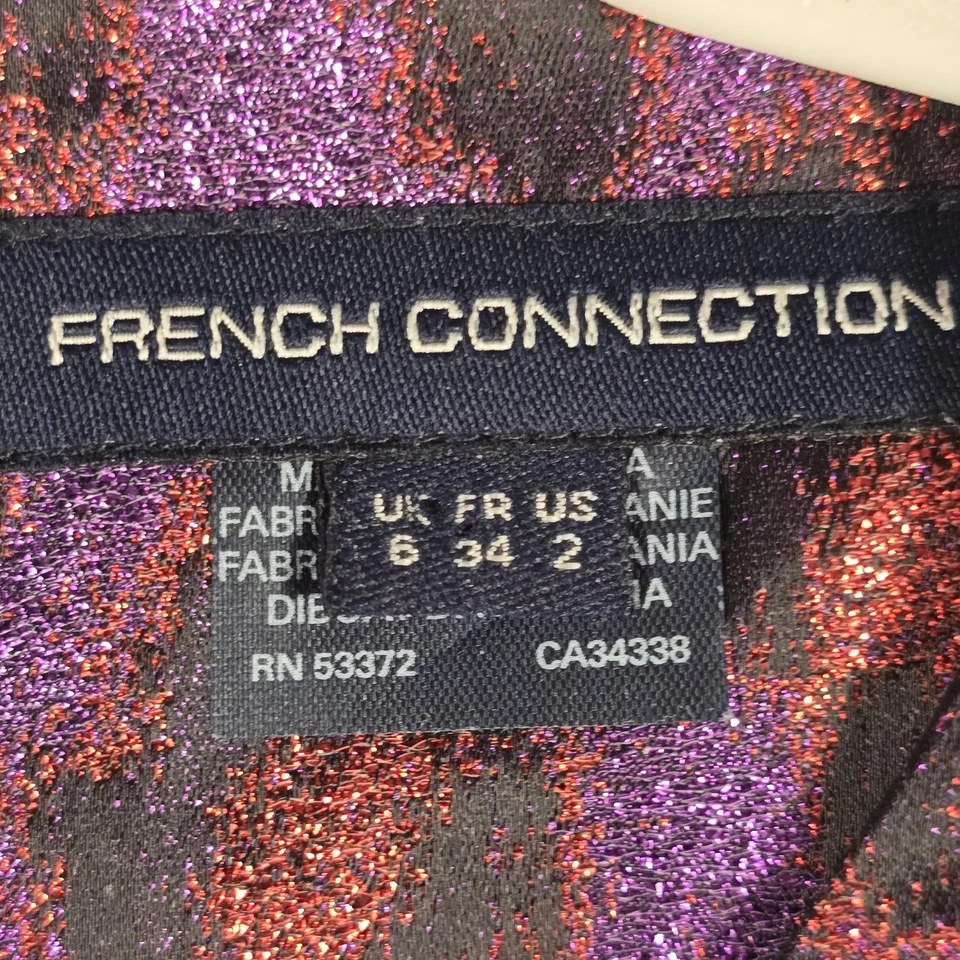 French Connection Metallic Leopard Jacquard Cocktail Dress 2 Purple Pink Party - Image 3 of 4