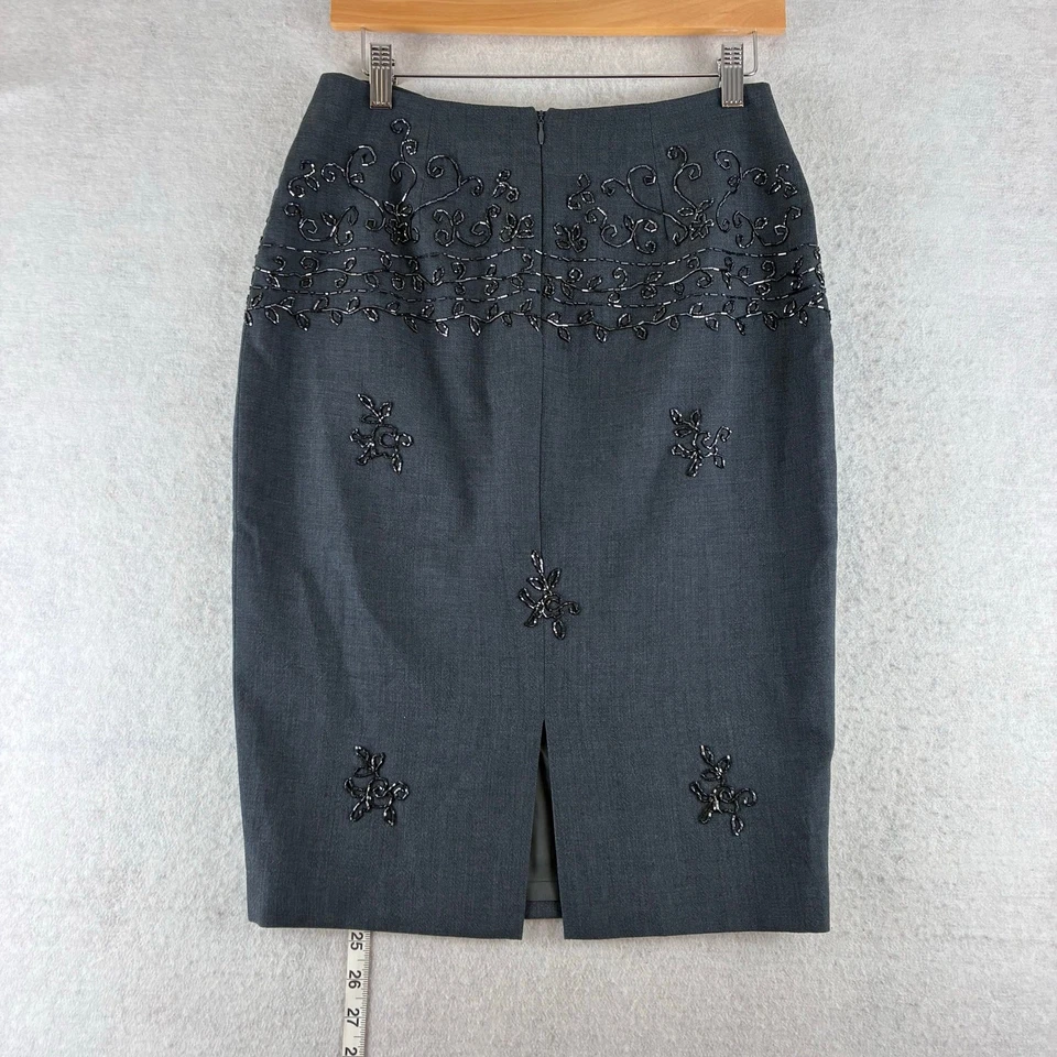 Falda lápiz vintage David Meister 100 % lana con cuentas para mujer 6 abertura forrada de acetato Foto 2 de 4