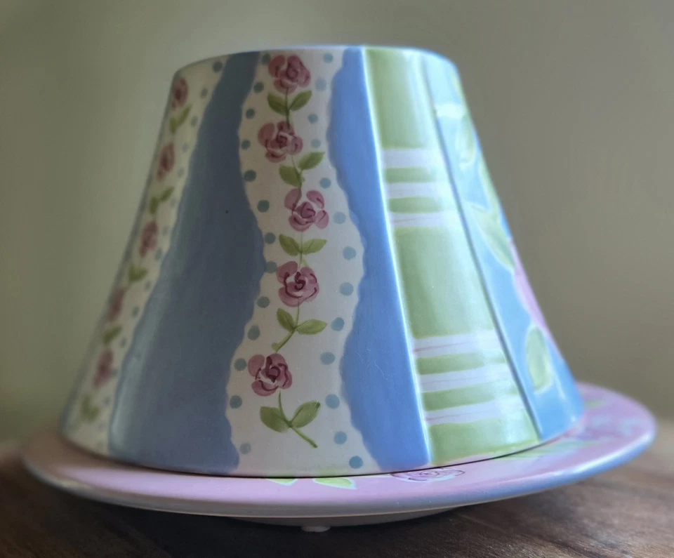 Yankee Candle Topper & Plate Con Rosas Rosa Azul Verde Colores Pastel Foto 3 de 4