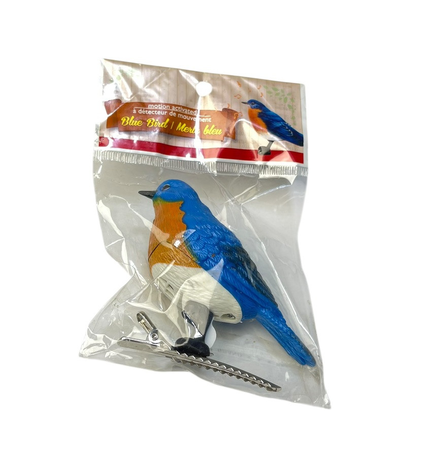 Greenbrier Motion Activated Bird Ornament Blue Bird Clip On