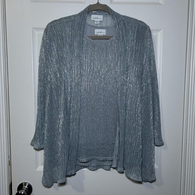 Jaclyn Smith Collection Jacket Tank Set Women's Medium Silver Metallic Knit NWOT