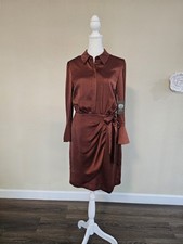 NWT Vince Camuto Satin Faux Wrap Shirtdress Copper Rust Brown Sz 6 $129