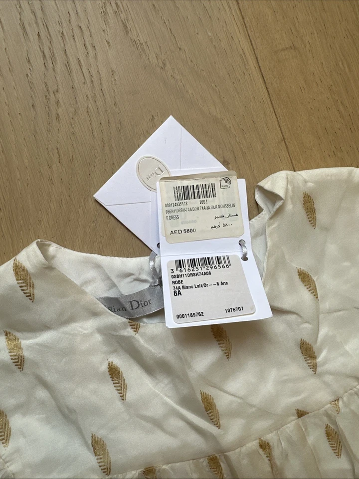 Nuevo con etiquetas Vestido de Seda CHRISTIAN DIOR 100% Auténtico para Niñas - Talla 8 Años - Blanco Foto 4 de 4