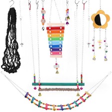 10PCS Bird Toys Set Swing Hanging Standing Chewing Toy for Cockatiels Parakeets