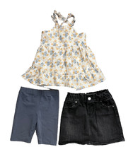 Little Girls Clothing Lot, Floral Tank Top, Bike Shorts & Denim Skirt Size 3T