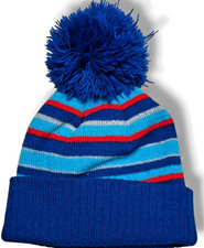TU Kids Bobble Hat Blue Striped Beanie 1-2 Years Winter Warm
