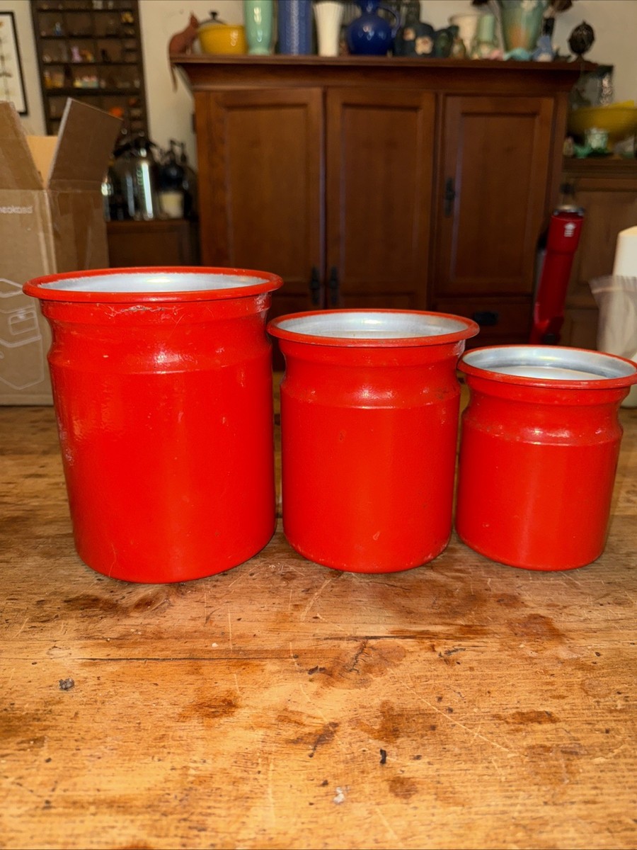 Vintage Kromex Flower Power Daisy 3 Canister Set Aluminum Nesting