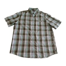 Chaps Men XL Gray Green Plaid Short Sleeve Button-Up Shirt Summer Cotton Casual