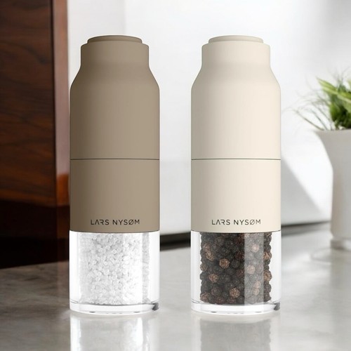 LARS NYsom Salt Pepper Grinder Set Stainless Steel Adjustable Grind Taupe Beige