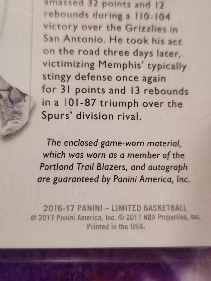 2016-17 Panini Limited - Jersey Signatures LaMarcus Aldridge #LJS-LA 24/25 Auto - Image 4 of 4