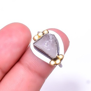Authentic Pink Rose Quartz - Black And Gold Plated 925 Sterling Silver Ring s.7.5 R8