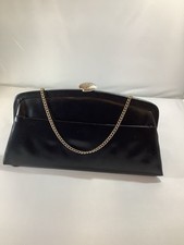 Vintage 1950's 60s Gold  Black Evening Clutch Jewel Encrusted Clasp MCM