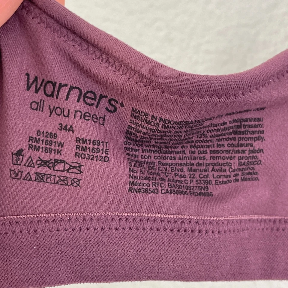 NUEVO Sujetador Warners 34A Cloud 9 Inalámbrico Súper Suave Confort Ciruela Foto 2 de 4