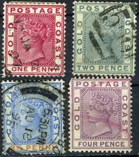 Gold Coast 1883 Queen Victoria Used (SC# 13-15, 17)