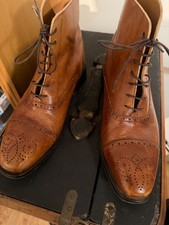Shipton & Heneage Mens Semi Brogues High Boots Size 9.5 Tan Leather Excellent