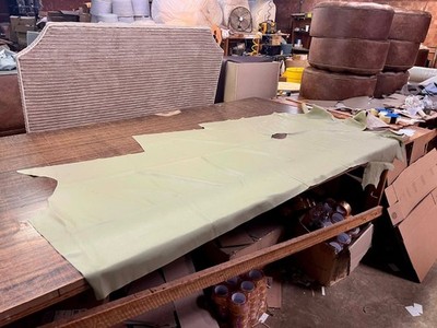 Sage Green Leather Hide Upholstery Half Cowhide 25 Square Feet