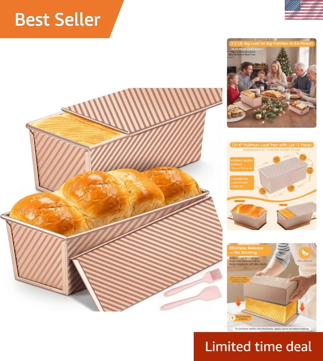 Professional-Style Nonstick Pullman Loaf Pan - 2.2lb Capacity for Perfect Slices
Opens in a new wind
