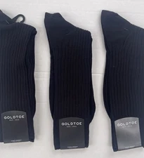 Men’s Gold Toe English Rib Black Dress Socks Size 6-12.5