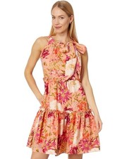 NWT Vince  Camuto floral linen blend trapeze mini dress with a halter neck Sz 4