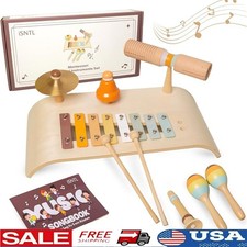 Montessori Musical Drum Set Kids 3 Wooden Instruments Educational Toy New