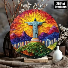 2D Flat, 8-Inch Round Aluminum Wall Art Sign - Vibrant Rio de Janeiro Chevron De
