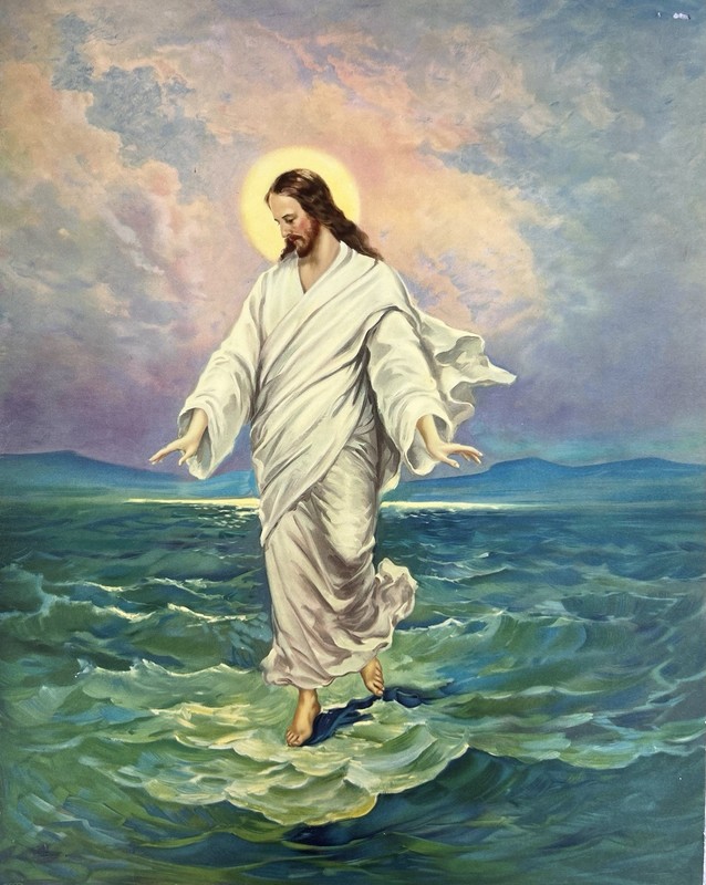 16” x 20” Jesus Walking on Water Religious Wall Art Lithograph  Print ID 2635