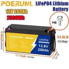 NEW LiFePO4 Lithium Battery 12V 200Ah Built-in BMS 15000 Deep Cycle For RV Solar
