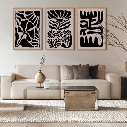 Framed Boho Black Flower Canvas Wall Art Abstract Floral Wall 24×36inch