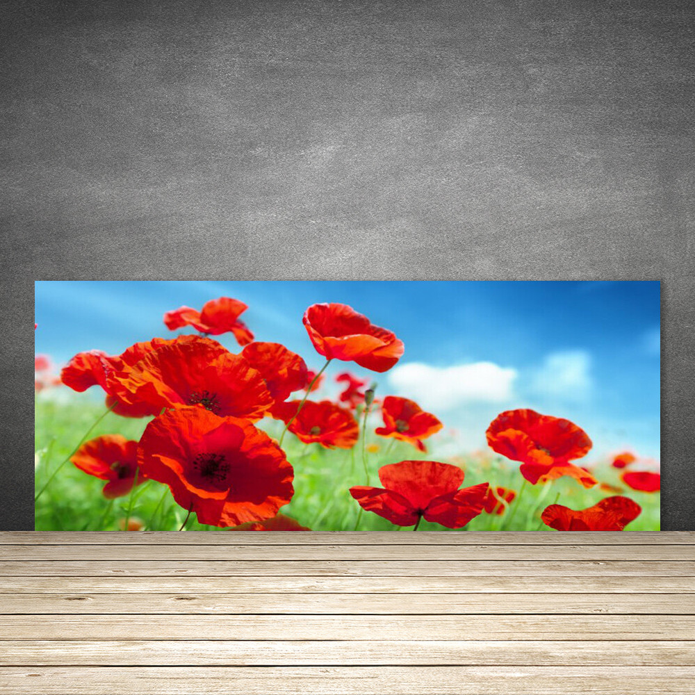 Crédence de cuisine en verre trempé 125x50 cm, panneau mural premium au motif floral
