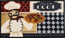 PRINTED NYLON KITCHEN RUG (nonskid) (18"x30") FAT CHEF, KISS THE COOK, darker,HD